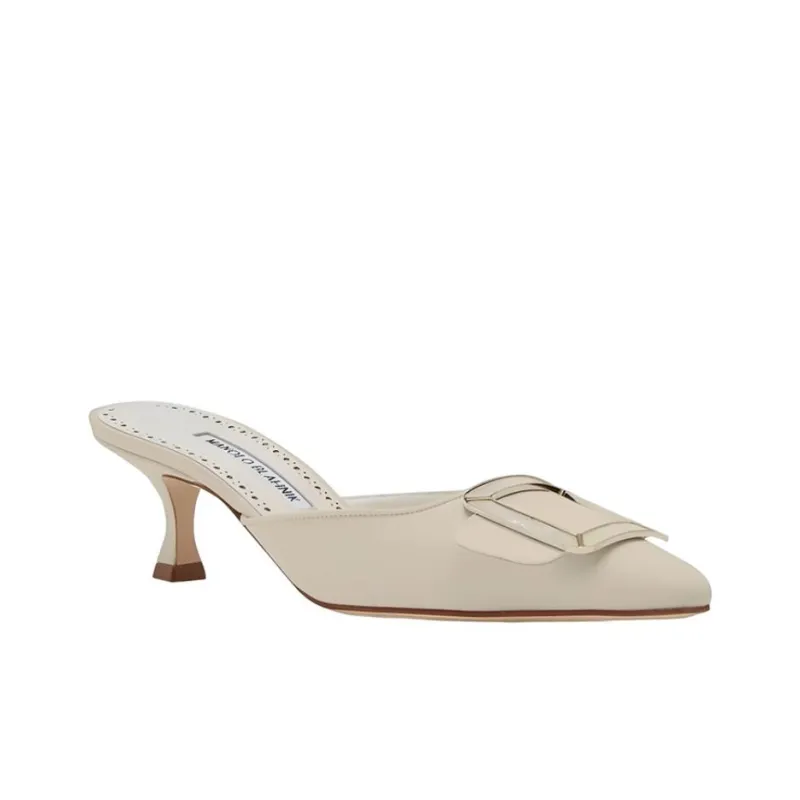 MANOLO BLAHNIK Quiet Closed Toe Slippers Women's Cream-2