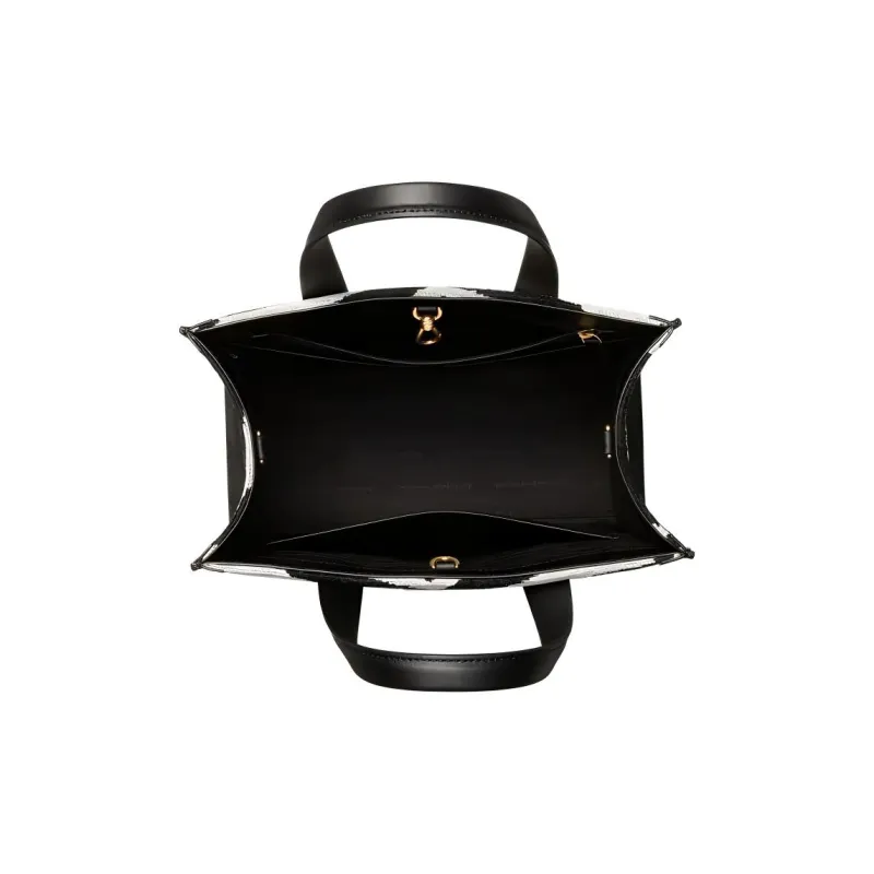 Kate Spade Manhattan Leather With Fabric Tote Bag Shopping Bag Handbag Medium Size Women's Black & White-2
