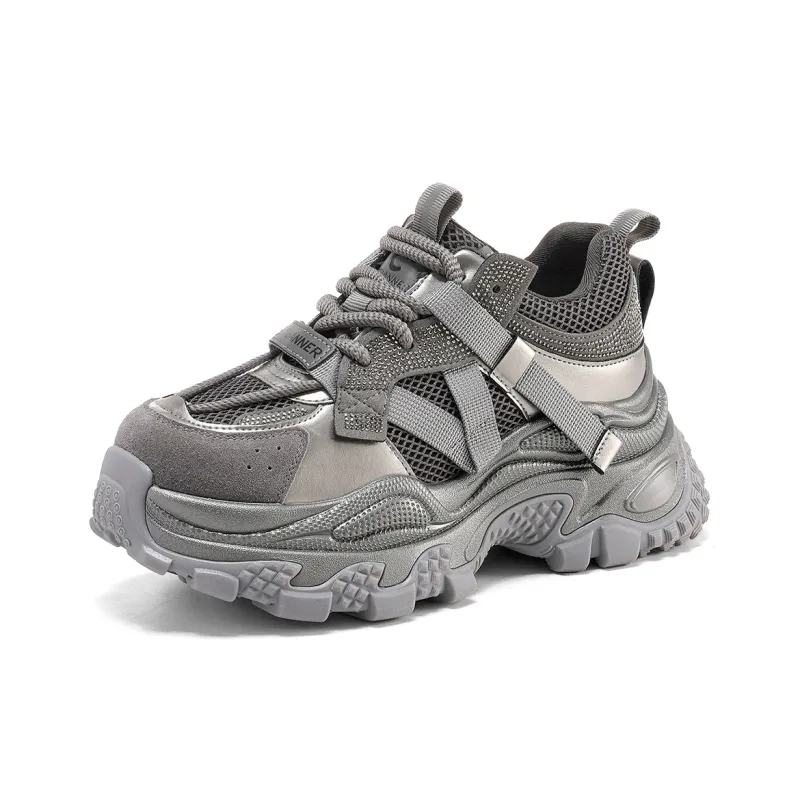 C°BANNER Wear resistant And Lightweight Low Top Chunky Sneakers Women's Gunmetal-1