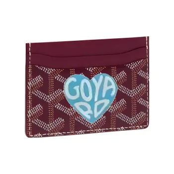 GOYARD Saint-Sulpice Canvas With Calfskin Card Clip Card Holder Unisex Burgundy & Light Blue Small Heart