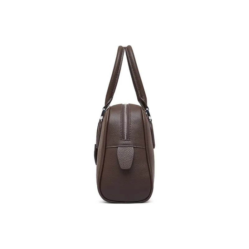 Carnival Keep Top Grain Cow Leather Bowling Bag Shoulder Bag Handbag Regular Women's Khaki/Black/Coffee-13