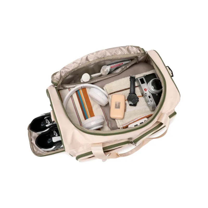 ZUOFEIFAN Nylon Crossbody Bag Travel Bag Women's Beige With Green-5