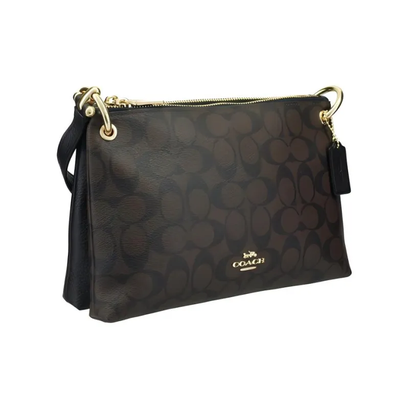 COACH Mia Canvas With Leather Shoulder Bag Crossbody Bag Medium Size Women's Dark Brown Monogram Color-1