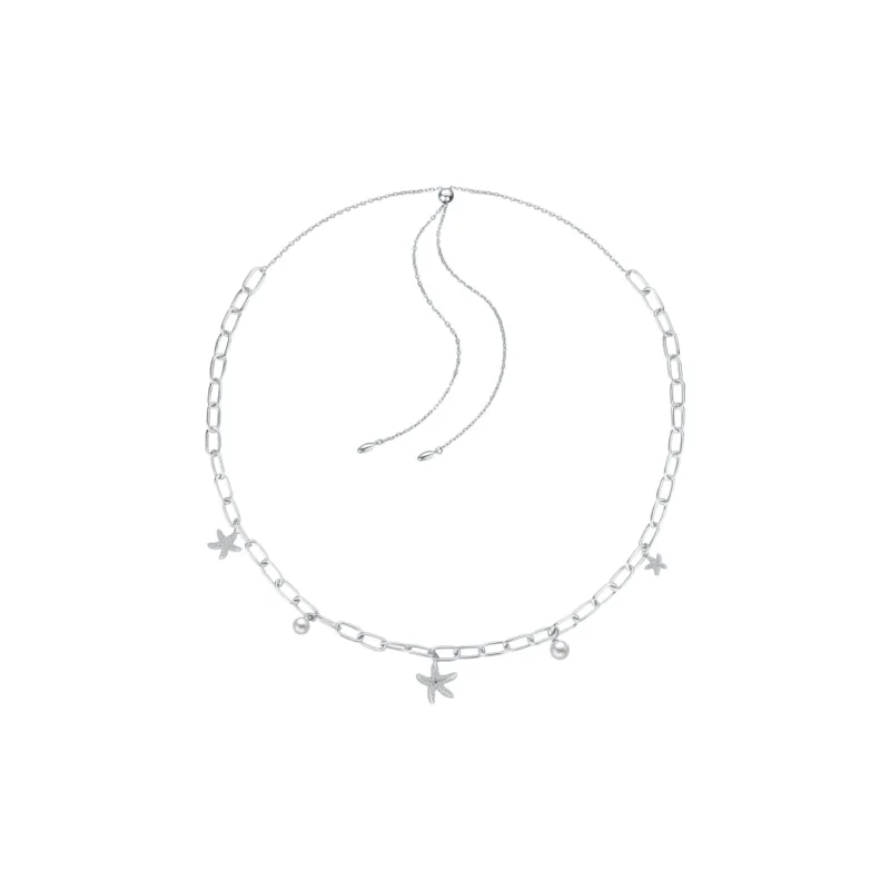BABYBEI 925 Sterling Silver Pearl Unique And Trendy Design Chain Sparkling Ocean Style Necklaces Women's-0