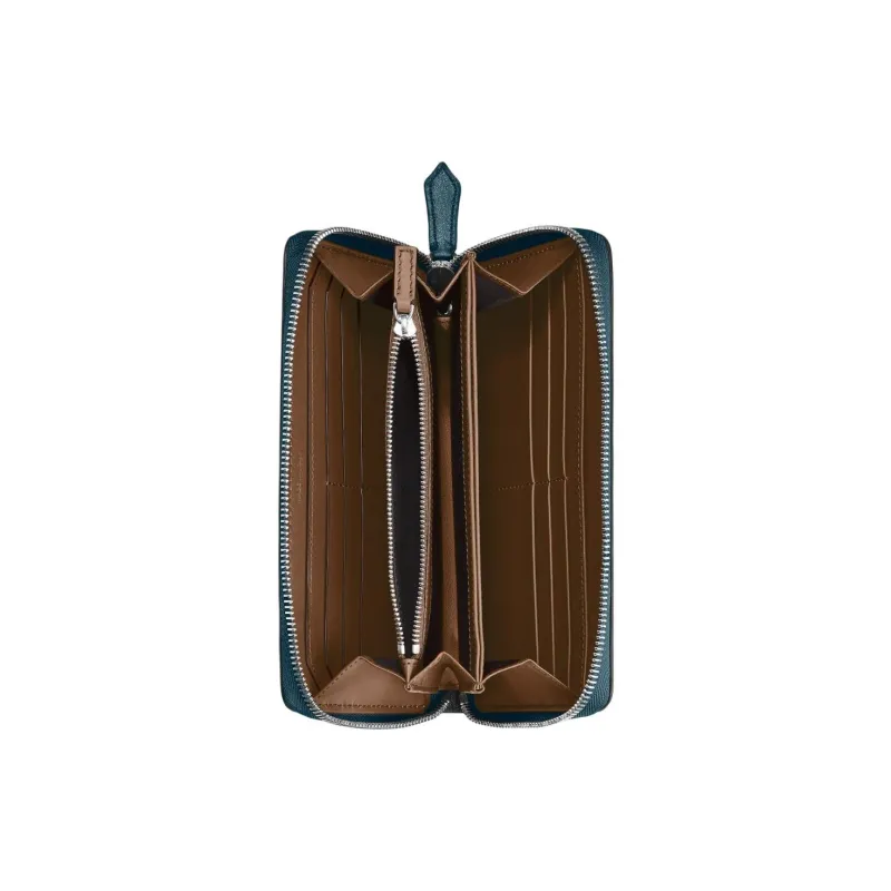 MONTBLANC Full Grain Cow Leather Wallet Men's Dark Pool Blue With Brown Accents-4