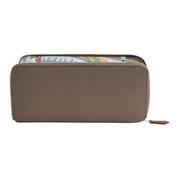 HERMES Silk'In Epsom With Barenia Calfskin Wallet Women's Silk Cord Color In Black & Chestnut With Green Accents