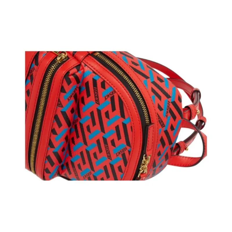 VERSACE La Greca Artificial Leather Backpack Small Size Women's Red-2