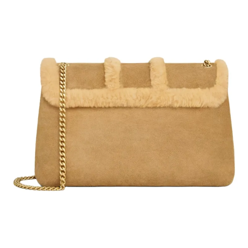 CELINE Suede Calfskin Shoulder Bag, Crossbody Bag Large Size Women's Natural-3