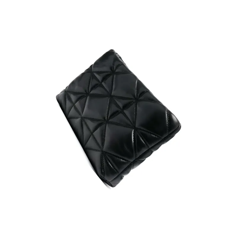 MCM Sheepskin And Nappa Leather Combo Satchel Bag One Shoulder Crossbody Clutch Small Size Women's Black-3
