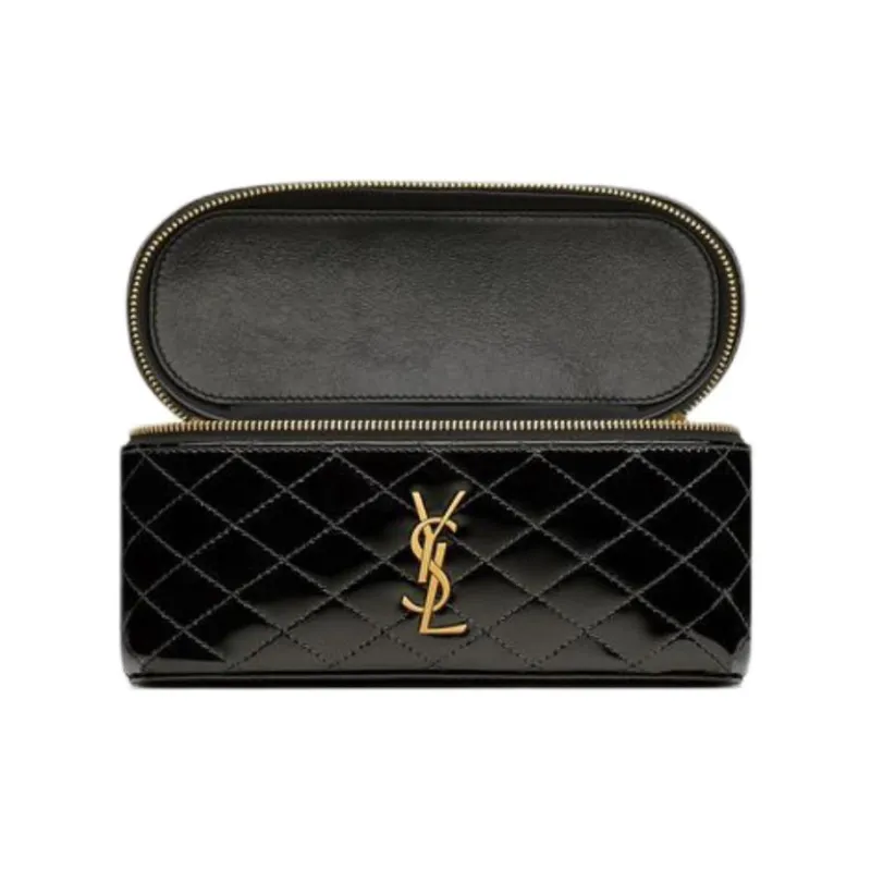 SAINT LAURENT Lambskin Makeup Bag, Shoulder Bag, Crossbody Bag, Handbag Women's Black-4