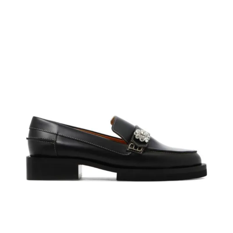 GANNI Crystal-button Leather Loafers-1
