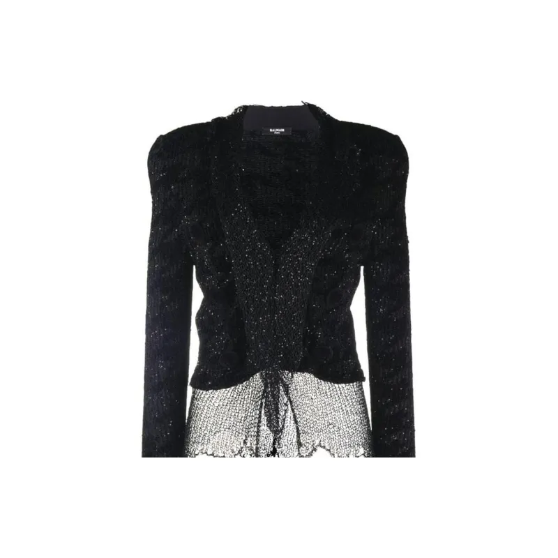 BALMAIN Sheer Tie front Knit Jacket-3