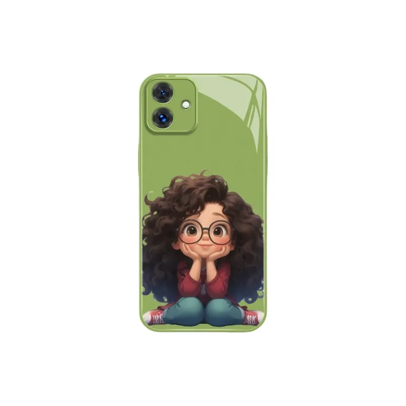 PHILIPS Glass Material Phone Cases Compatibility With Honor Play Collection Fashion Big Eyes Curly Girl Cartoon Pattern-3