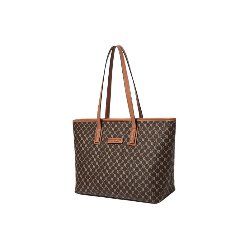 Marino Orlandi Synthetic Leather Tote Bag, Shopping Bag, Shoulder Bag Large Size Women's Khaki/Coffee-4