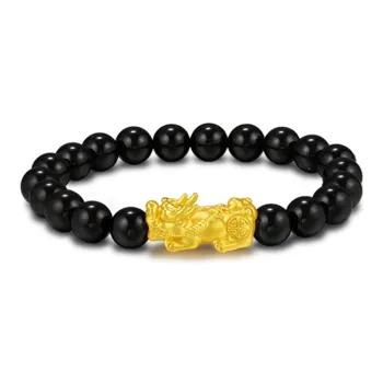 MINGTAIZHUBAO Chinese Auspicious Animal Lucky Bead Solid Gold 999 Fixed Price Gold Bracelet Unisex