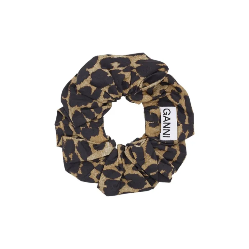 GANNI Cotton Hair Ties Women's Leopard Print-0