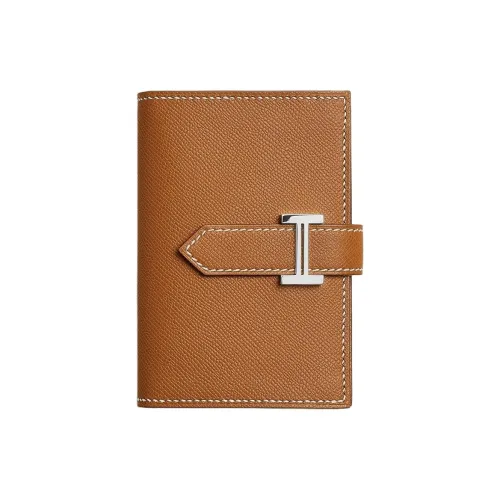 HERMES Bearn Madame Calfskin Wallet Mini Women's 37 Gold Gold Brown