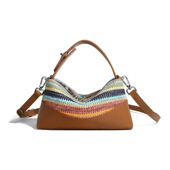 NIUMJ Cow Leather With Woven Crossbody Underarm Shoulder Bag Regular Women's Brown & Rainbow/Brown