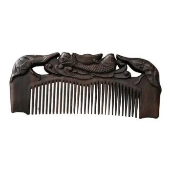 XIBI Ebony Wooden Comb Double-Sided Brogues Fine-Toothed Wooden Comb Hairdressing Tools Massage Scalp Hair Growth