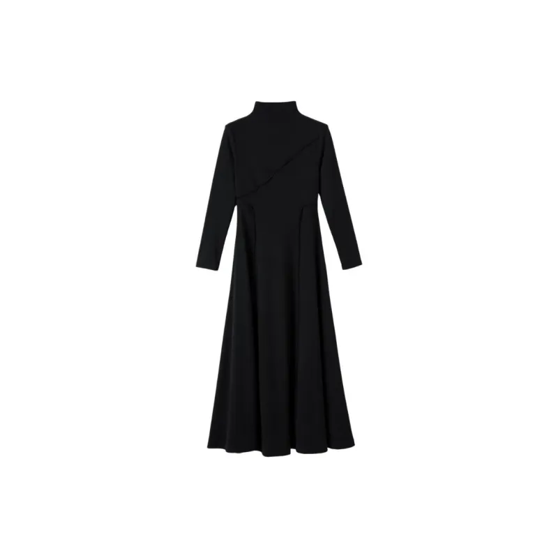 Late White Long Sleeved Dresses Women's Black-0