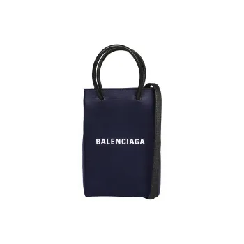 Balenciaga Cow Leather Shopping Cell Phone Pouch Handbag Women's Blue