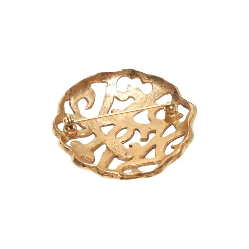 CHANEL 1980 1990 Plated Cc Filigree Brooch Costume Brooch-3