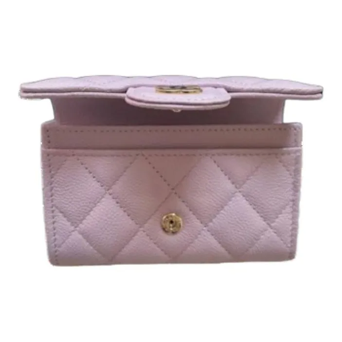 CHANEL Litchi Cow Leather Card Holder Women's Pink Purple-2
