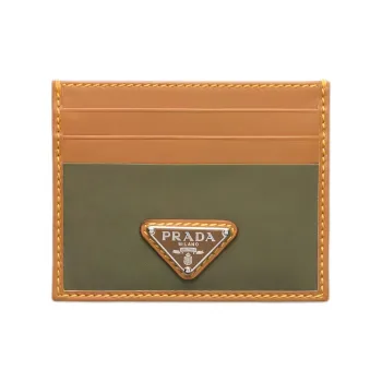 PRADA Recycled Nylon Card Holder Men's Khaki & Camel