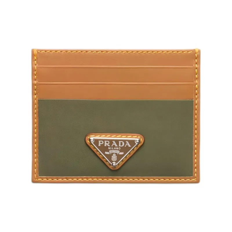 PRADA Recycled Nylon Card Holder Men's Khaki & Camel-0
