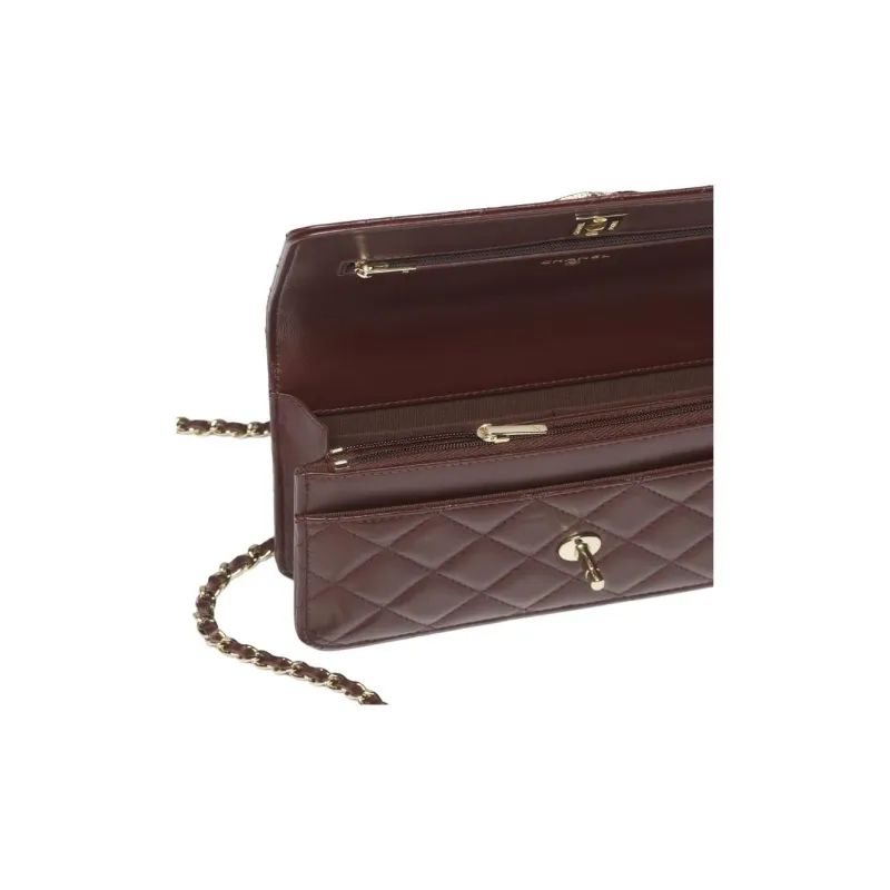 CHANEL Sheepskin Shoulder Bag Women's Dark Brown-3