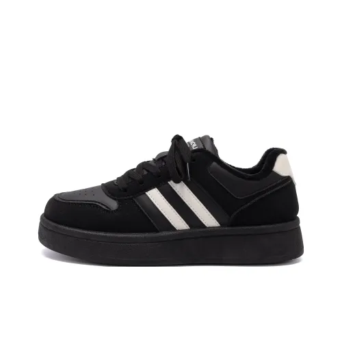 HUANQIU Warm Height Increasing Low Top Skateboard Shoes Women's Black