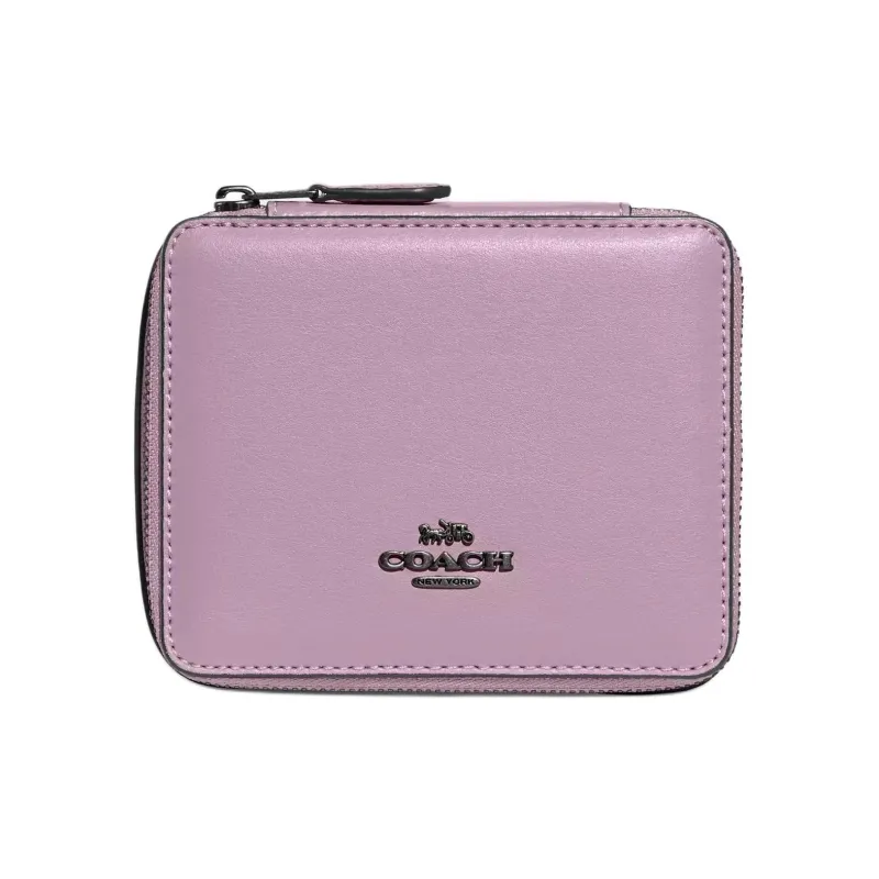 COACH Jewelry Bo Smooth Leather Jewelry Box Storage Bag Makeup Case Mini Women's Lilac Purple-0