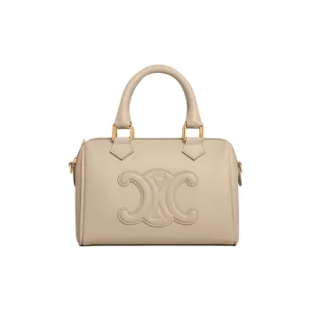 CELINE Cuir Triomphe Calfskin Boston Bag Shoulder Bag Crossbody Bag Handbag Small Size Women's Light Brown