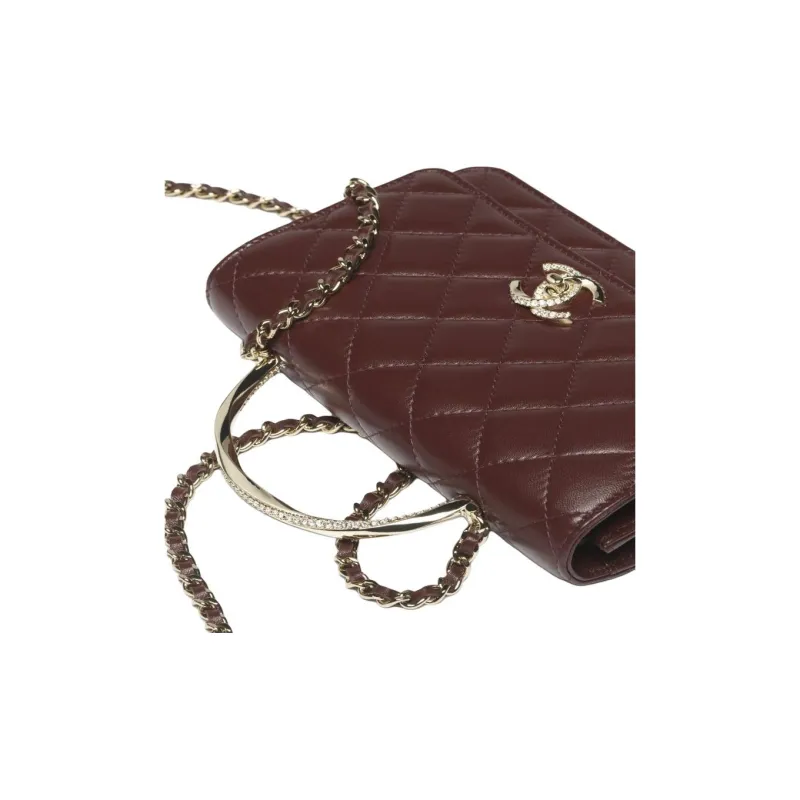 CHANEL Sheepskin Shoulder Bag Women's Dark Brown-2