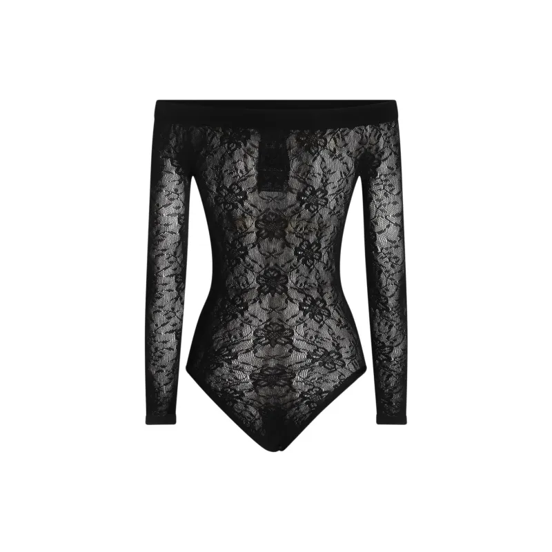 SAINT LAURENT Lace Detailed Off Shoulder Top-1