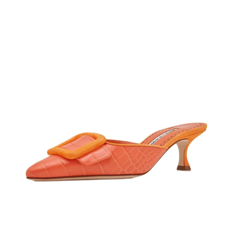MANOLO BLAHNIK Maysalebi Closed Toe Slippers 5cm Women's Orange-4