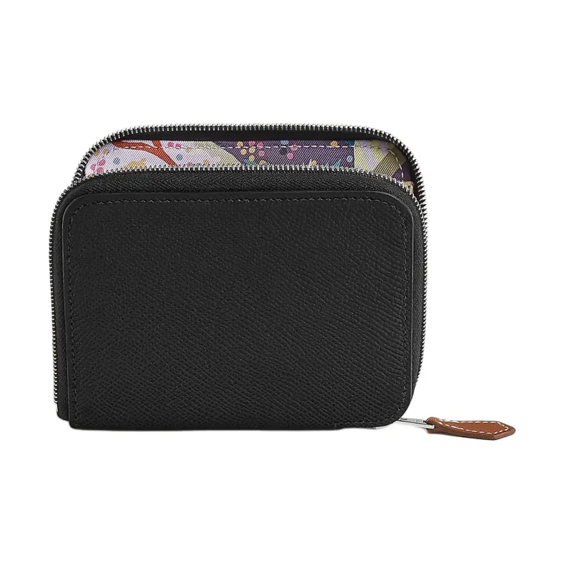 HERMES Silk'In Epsom Stitched Epsom Leather Wallet Women's Black/Black/Gallon/Slime Green-0