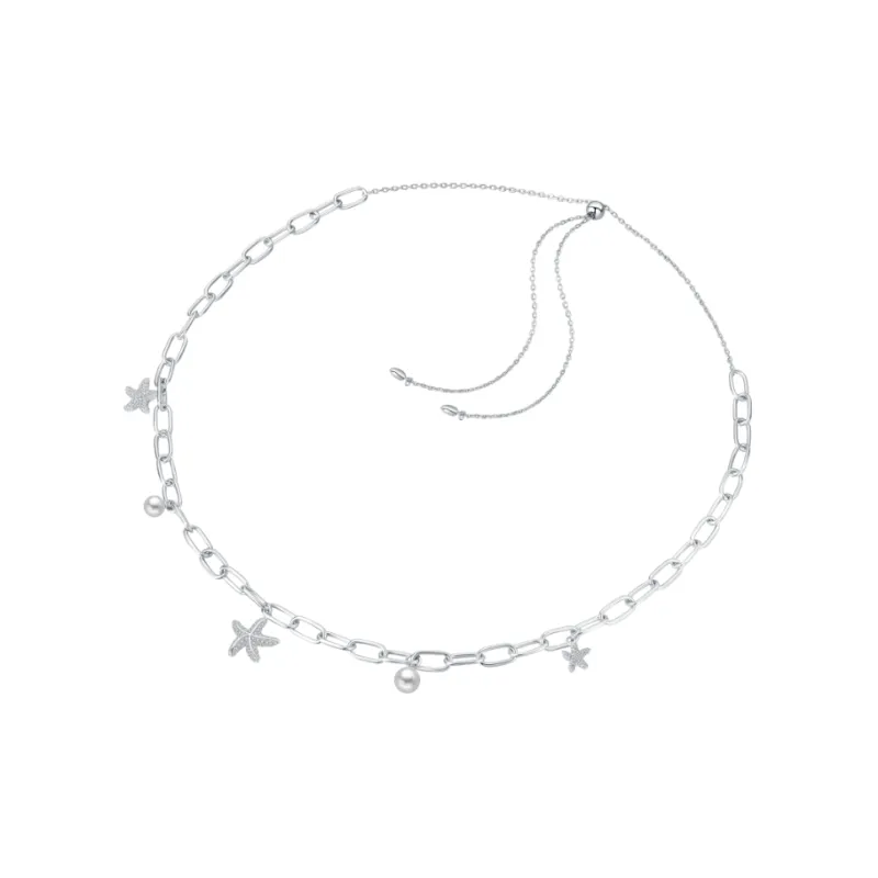 BABYBEI 925 Sterling Silver Pearl Unique And Trendy Design Chain Sparkling Ocean Style Necklaces Women's-1