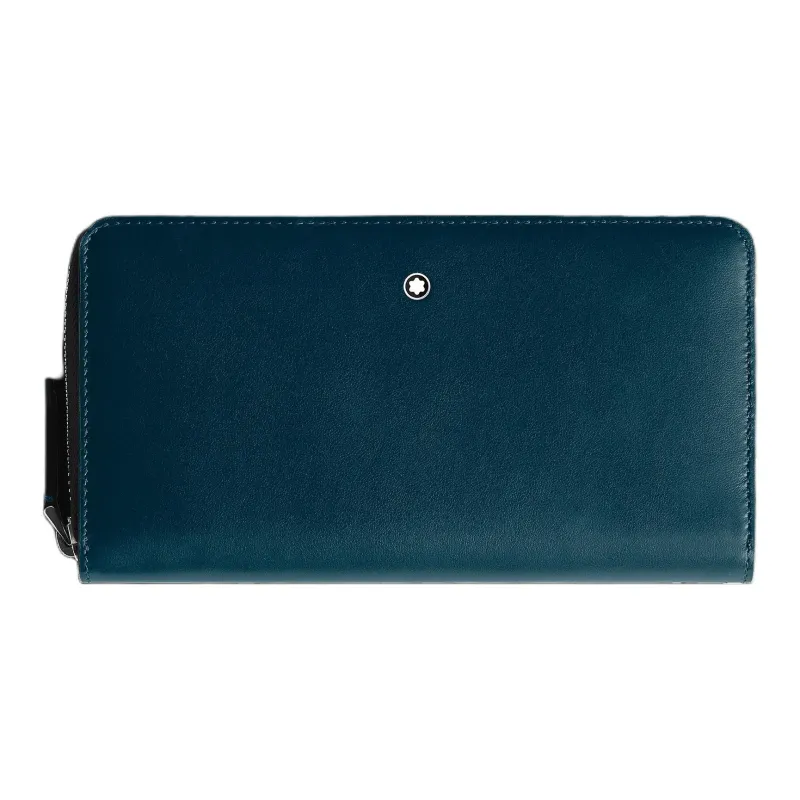 MONTBLANC Full Grain Cow Leather Wallet Men's Dark Pool Blue With Brown Accents-0