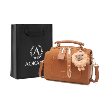 AOKANG Cow Leather Pillow Bag, Handbag, Shoulder Bag Regular Women's Caramel Brown/Dusk Gray/Cocoa Coffee