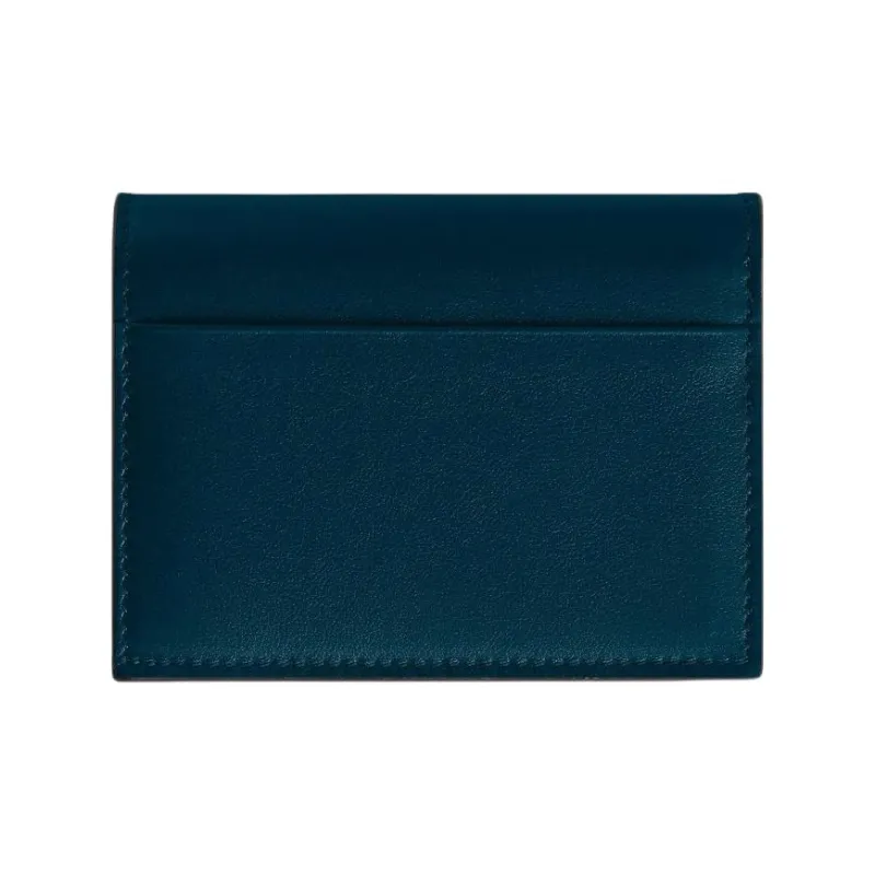 MONTBLANC Leather Wallet Men's Dark Pool Blue With Brown Accents-2