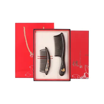 XIBI African Blackwood Inlay Fish Festival Gift Wooden Comb Gift Box Set Straight Hair