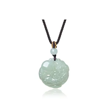 ZENGCAI Carved Jade Pendant Necklace Pale Greenish White Jade Unisex