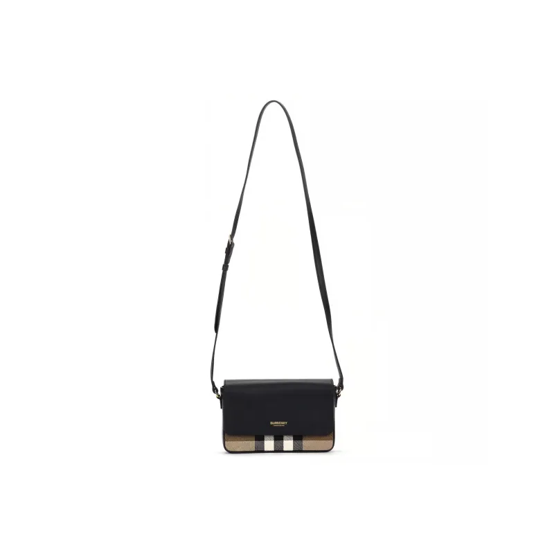 Burberry Leather Paneled Canvas Shoulder Bag Crossbody Bag Women's Black-3