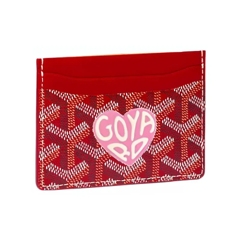 GOYARD Saint-Sulpice Canvas With Calfskin Card Clip Card Holder Unisex Red & Pink Small Heart-0