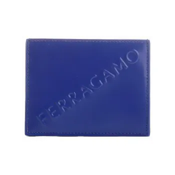 FERRAGAMO Cow Leather Card Clip Card Holder Wallets Men's Cornflower Blue