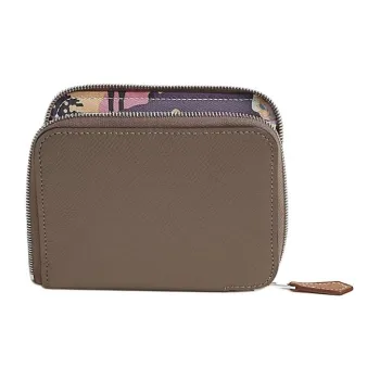 HERMES Silk'In Epsom & Barenia Calfskin Wallet Women's Chestnut & Black Vinegar & Sisal Green