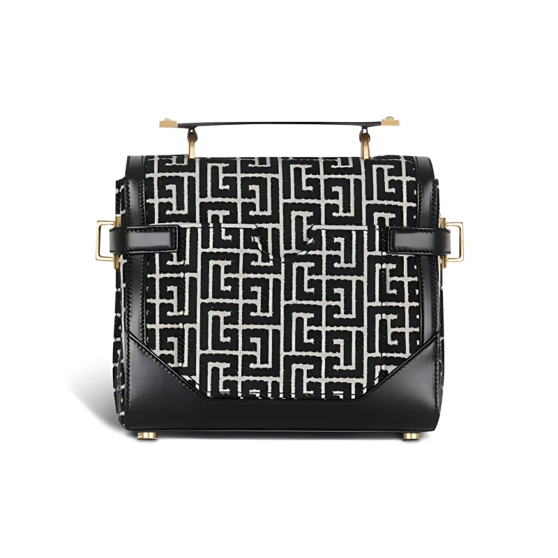BALMAIN B-BUZZ Calfskin Jacquard Shoulder Bag Crossbody Bag Handbag Women's Black-1
