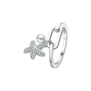 BABYBEI 925 Sterling Silver Pearl Dynamic Fresh Niche Individual Design Sparkling Ocean Style Rings Women's