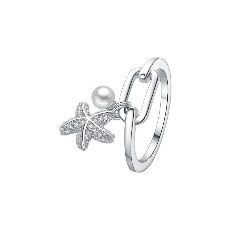 BABYBEI 925 Sterling Silver Pearl Dynamic Fresh Niche Individual Design Sparkling Ocean Style Rings Women's-0